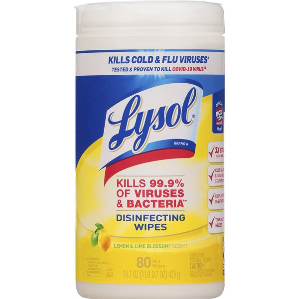 Lysol Disinfecting Wipes, White, Canister, Lemon; Lime Blossom RAC77182CT